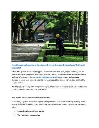 Expert Garden Maintenance in Boronia and Croydon    Keep Your Outdoor Space Thriving All Year Round