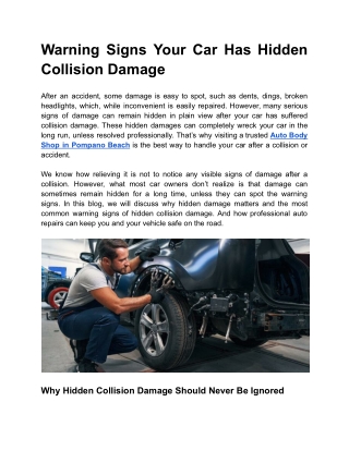 Warning Signs Your Car Has Hidden Collision Damage