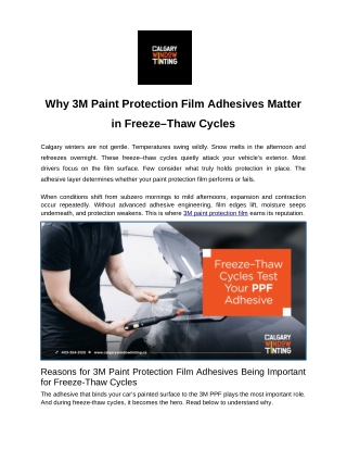 Why 3M Paint Protection Film Adhesives Matter in Freeze–Thaw Cycles