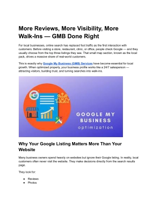 Google My Business (GMB) Services