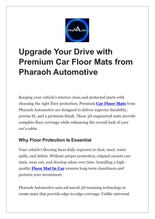 Upgrade Your Drive with Premium Car Floor Mats from Pharaoh Automotive
