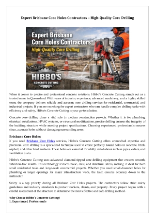 Expert Brisbane Core Holes Contractors – High-Quality Core Drilling