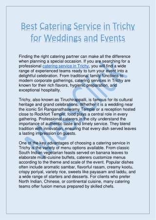 Catering Services in trichy