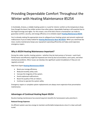 Providing Dependable Comfort Throughout the Winter with Heating Maintenance 85254
