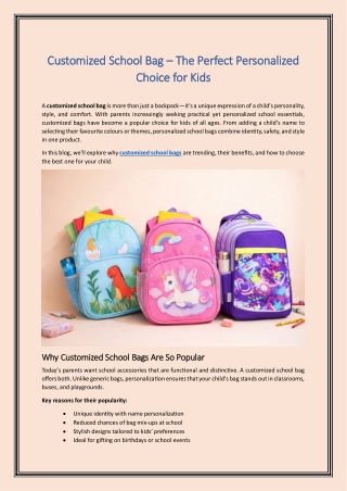 Customized School Bag – The Perfect Personalized Choice for Kids