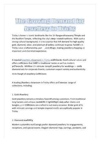 The Growing Demand for Jewellery in Trichy