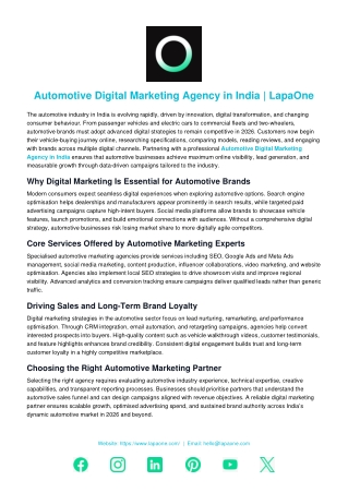 Automotive Digital Marketing Agency in India | LapaOne