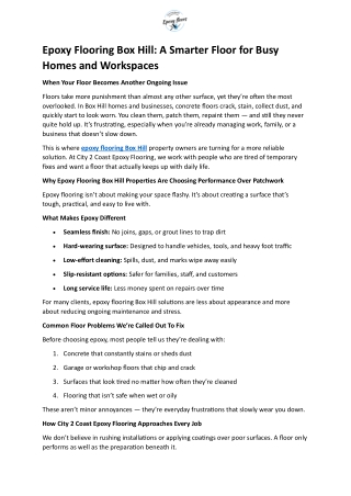 Epoxy Flooring Box Hill- A Smarter Floor for Busy Homes and Workspaces