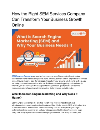 How the Right SEM Services Company Can Transform Your Business Growth Online
