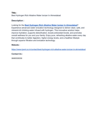 Best Hydrogen Rich Alkaline Water Ionizer In Ahmedabad