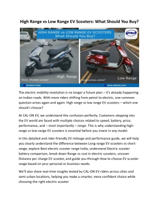 High Range vs Low Range EV Scooters: What Should You Buy?