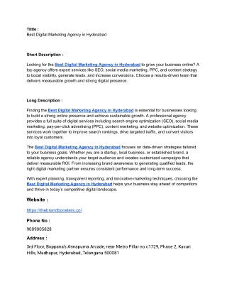 Best Digital Marketing Agency in Hyderabad