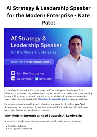 AI Strategy & Leadership Speaker for the Modern Enterprise - Nate Patel