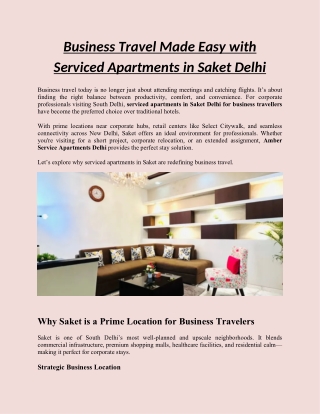 Business Travel Made Easy with Serviced Apartments in Saket Delhi