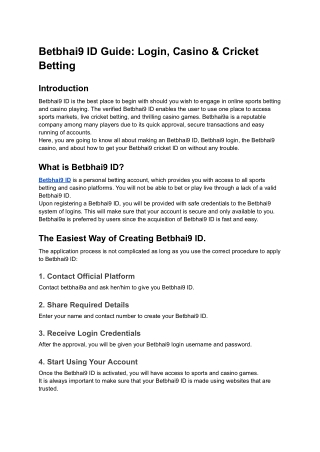 Betbhai9 ID Guide Login, Casino & Cricket Betting