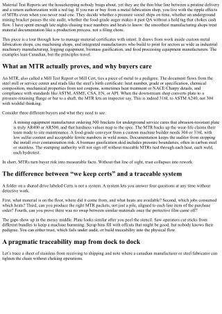 Metal Fabrication Shops: Managing Material Certificates and MTRs