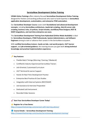 ServiceNow Development Online Training From Hyderabad India