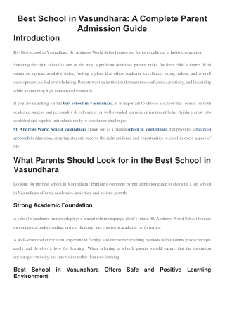 Best School in Vasundhara A Complete Parent Admission Guide