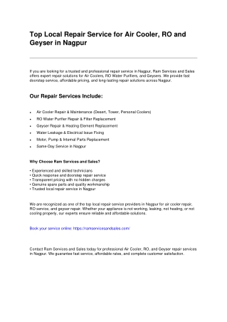 Top Local Repair Service for Air Cooler, RO and Geyser in Nagpur