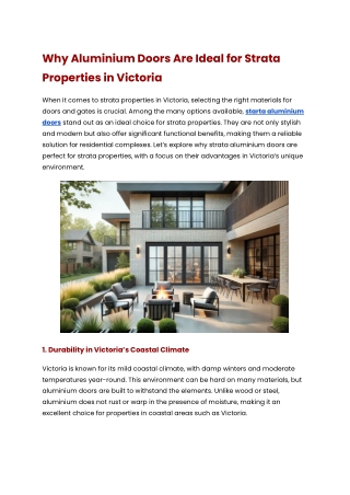 Why Aluminium Doors Are Ideal for Strata Properties in Victoria