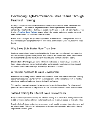 Developing High-Performance Sales Teams Through Practical Training