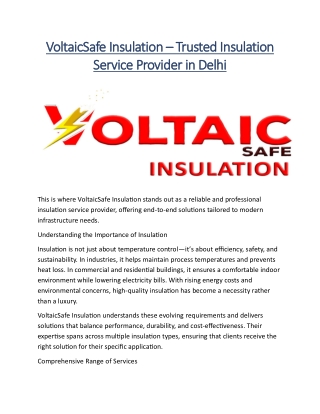 VoltaicSafe Insulation – Trusted Insulation Service Provider in Delhi