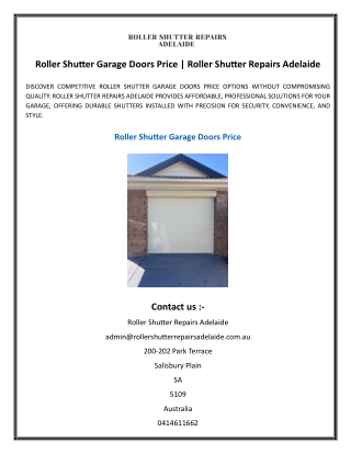 Roller Shutter Garage Doors Price  Roller Shutter Repairs Adelaide