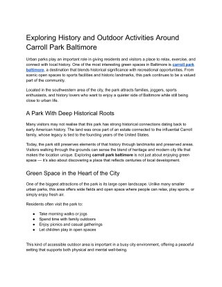 Exploring History and Outdoor Activities Around Carroll Park Baltimore