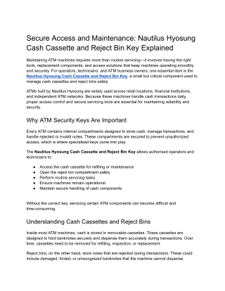Secure Access and Maintenance_ Nautilus Hyosung Cash Cassette and Reject Bin Key Explained