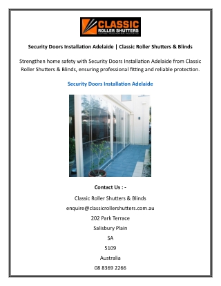 Security Doors Installation Adelaide  Classic Roller Shutters & Blinds