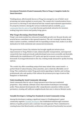 Investment Potential of Gated Community Flats in Vizag A Complete Guide for Smart Investors