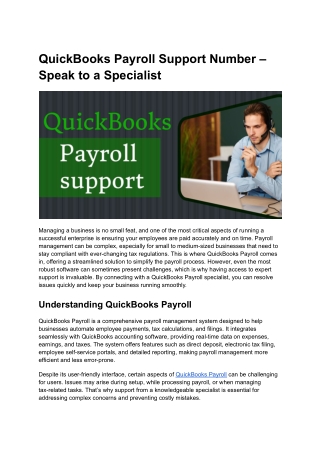 QuickBooks Payroll Support Number – Speak to a Specialist