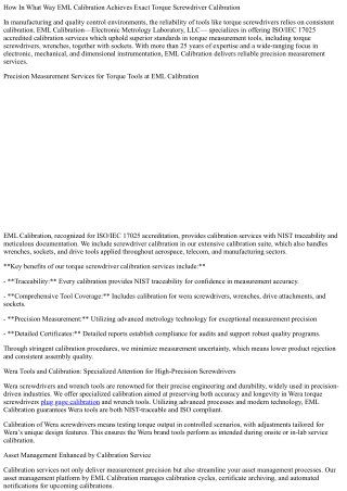 How EML Calibration Ensures Precision in Torque Screwdriver Calibration