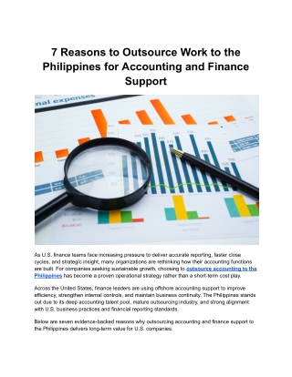 7 Reasons to Outsource Work to the Philippines for Accounting and Finance Support