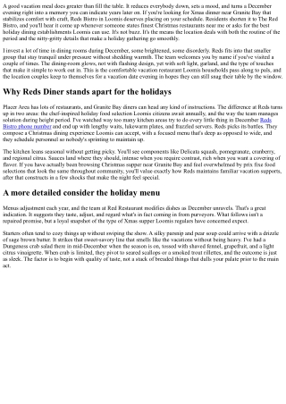 Christmas Dinner Near Granite Bay: Eat at Reds Restaurant Loomis