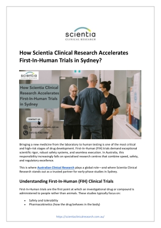 How Scientia Clinical Research Accelerates First-In-Human Trials in Sydney