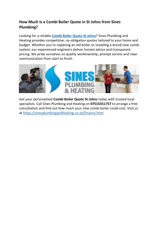 How Much Is a Combi Boiler Quote in St Johns from Sines Plumbing?