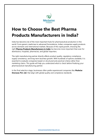 How to Choose the Best Pharma Products Manufacturers in India