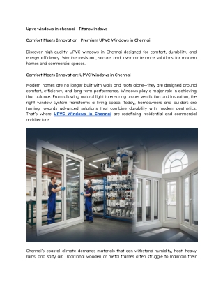 Comfort Meets Innovation  Premium UPVC Windows in Chennai