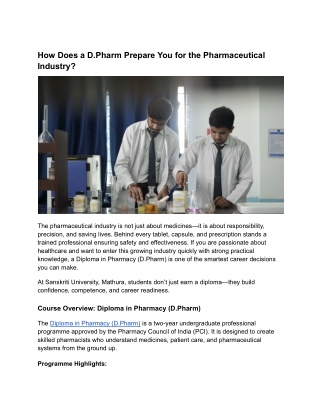 How Does a D.Pharm Prepare You for the Pharmaceutical Industry_