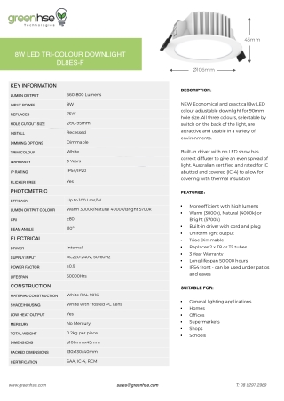 New 8W Tri-Colour LED Downlight by Greenhse Technologies