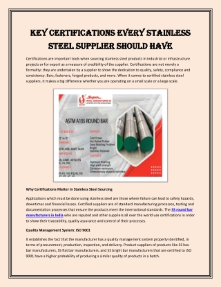 Key Certifications Every Stainless Steel Supplier Should Have