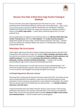 Discover Your Path: A Short-Term Yoga Teacher Training in Rishikesh