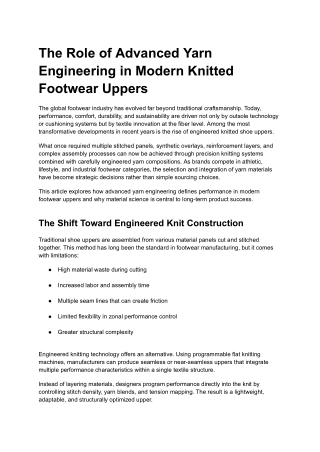 Advanced Yarn Engineering for Modern Knitted Shoe Uppers