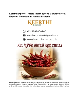 Keerthi Exports-Trusted Indian Spices Manufacturer & Exporter from Guntur, Andhra Pradesh