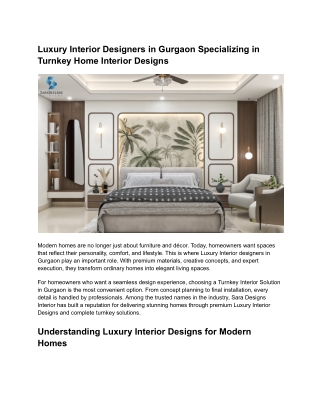 Luxury Interior Designers in Gurgaon Specializing in Turnkey Home Interior Designs