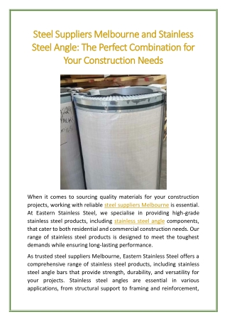 Steel Suppliers Melbourne and Stainless Steel Angle The Perfect Combination for Your Construction Needs