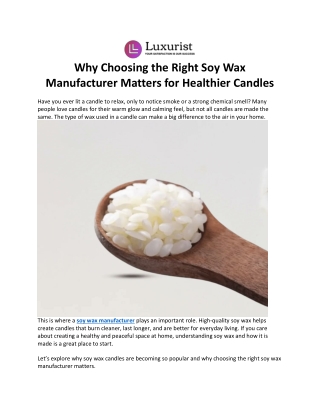 Soy Wax Manufacturer Guide  Why Soy Wax Candles Are Best for a Healthier Home