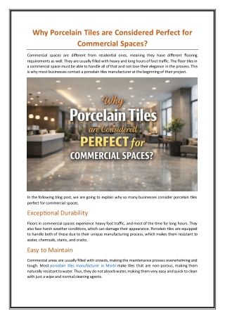 Why Porcelain Tiles are Considered Perfect for Commercial Spaces?