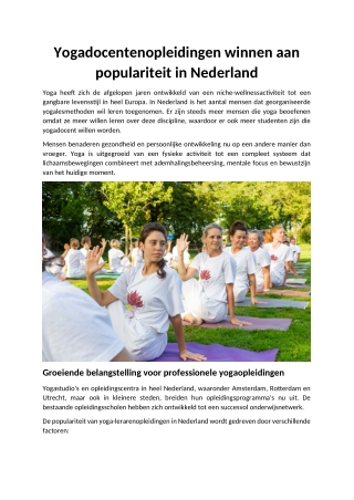 Yogadocentenopleidingen winnen aan populariteit in Nederland
